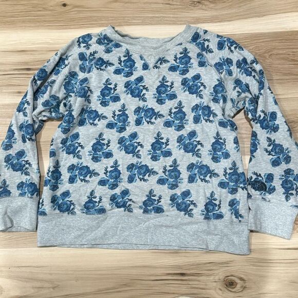 The North Face Grey Blue Rose Crewneck Sweatshirt Women’s Large - Picture 1 of 3